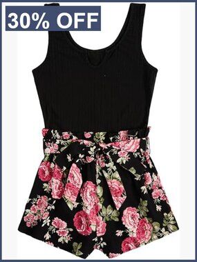 Summer Sleeveless Belted Tank Romper Jumpsuit